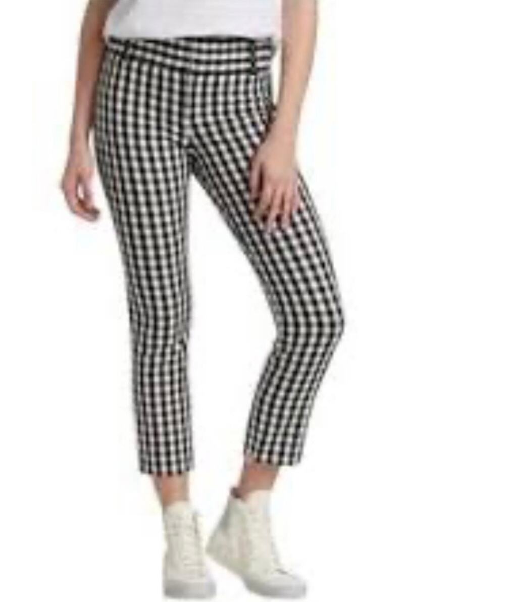 Alice + Olivia Black & White Gingham Cropped  Ankle Zipper Pants Size10 NWOT